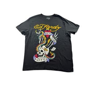Ed Hardy New York City Skull T Shirt Mens S Eagle Tattoo Graphic Top Y2K Grunge